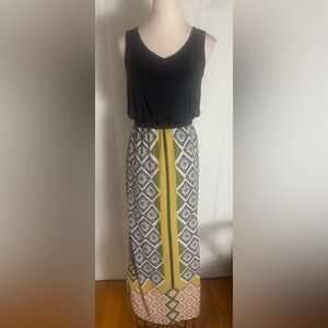 Uncle Frank XS Maxi Dress Black Top Boho Geometric Print Skirt Sleeveless